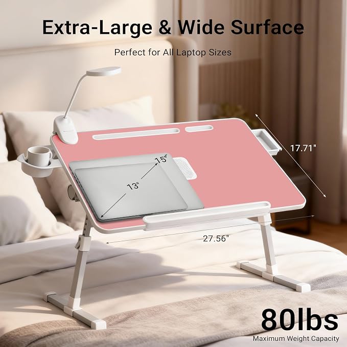 iXTRA Adjustable Laptop Lap Desk with Cooling Fan USB Light for Adults - Image 5