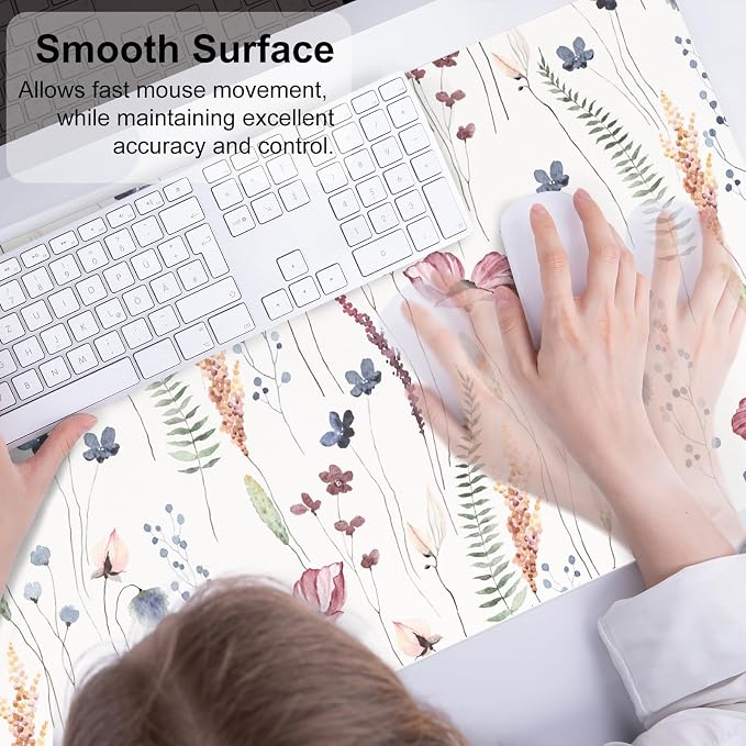 QiyI PU Leather Large Mouse Pad, Office Decor, 31.5" x 15.7", Wildflowers | Desk Décor Accessories, Extended Size, Waterproof & Easy to Clean, Smooth Surface, Non Slip Desk Organization - Image 4