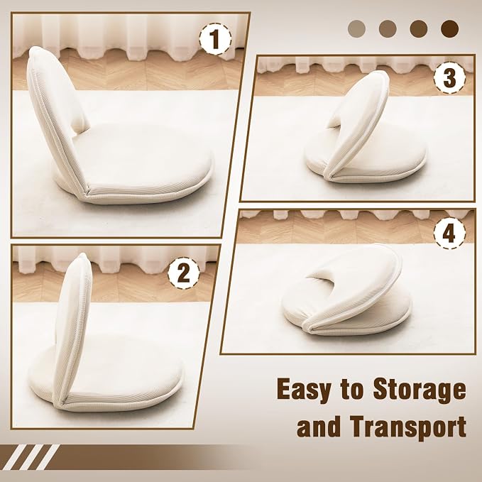 YOUKEEEJOJO Floor Chair 5-Position Adjustable Back Support Chair Foldable Camping,Video-Gaming Reading Watching, Upholstered Meditation Convenient Seats (Beige) - Image 4