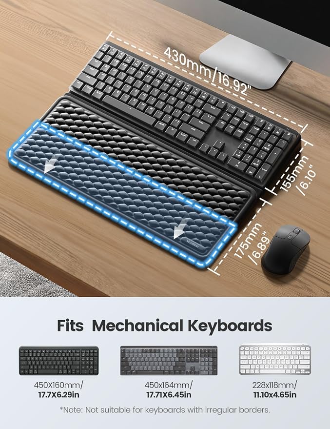 Vaydeer Keyboard Wrist Rest for Computer, Ergonomic Large Keyboard Mat Pad with Wrist Support, Soft Memory Foam Keyboard Stand for Desktop Gaming Home Office Carpal Tunnel Pain Relief - Image 6