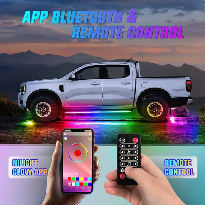 Nilight 4PCS Aluminum Dream Color LED Underglow Strip Lights APP & Remote - Image 5