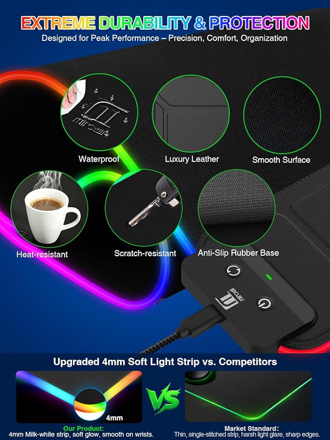 RGB Mouse Pad with Foldable Phone Stand Wireless Charger, 31.5"x11.8" XL Gaming Mousepad Large Desk Mat, Desk Pad with 11 Colors 5 Modes, Waterproof - Image 5