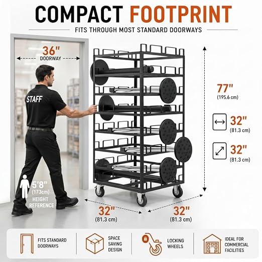 24 Posts Stanchion Cart, Crowd Control Stanchion Cart, Easy to Assemble, Horizontal Padded Storage Locking Wheels for Safety with 8 Tie-Down Straps, 32 x 32 x 77 in - Image 3