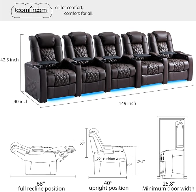 comfiroom Top-Grain Leather Home Theater Seating, Dual-Motor Power Recliner - Image 2