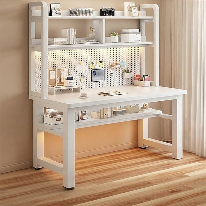 Writing Work Computer Desk with Pegboard,Gaming Desk with Bookshelf Combo,PC Gamer Workstation Desk,Wooden Desktop,for Home Office Work and Gaming(B1,47.2" L x 19.7" W(120x50cm)) by ZMNXAS