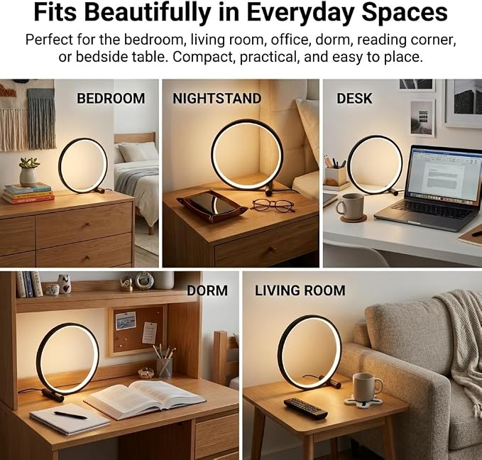 LED Touch Bedside Lamp, 3 Color Temperatures, Stepless Dimming, Black - Image 5