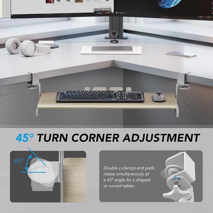 AX WABER Keyboard Tray Under Desk Pull Out with Extra Sturdy C Clamp Mount System, 27.3 (32.5 inch Including Clamps) x 11 Inch Slide-Out Platform Computer Drawer for Typing Grain - Image 8