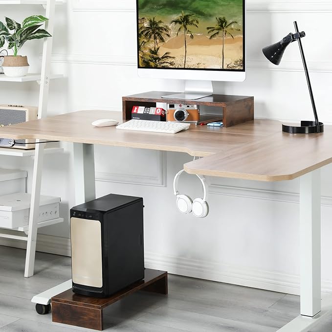 TEAMIX 2-Pack Monitor Stand Riser 20 inch, Wooden Tabletop Shelf, Brown | For 2 Monitors, Laptop, Printer, TV, PC Tower, Rustic Brown Monitor Riser with Storage, Computer Stand Ergonomic Design - Image 6