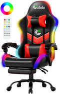 Czlolo Gaming Chair, RGB LED Lights Computer Chair with Footrest, Lumbar Support Massager Gamer Chair, High Back, 90-135° Reclining, Linkage Armrests, Crimson by GamersChoice
