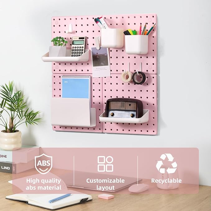 VUSIGN Peg Board Combination Kit 22"x22" Pegboards, Pink | Pegboards and Accessories, Two Installation Modes, Pegboard Organizer Kit 4 Panels & Accessories for Wall - Image 3