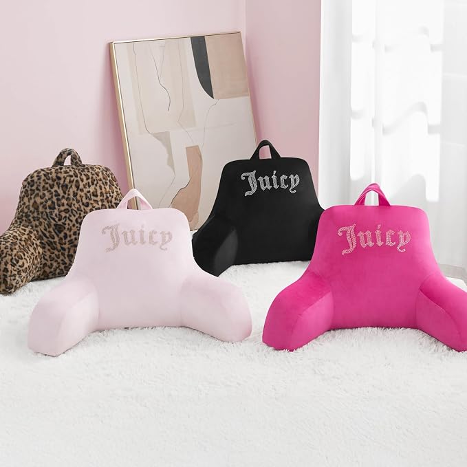 Juicy Couture Velour Backrest Pillow with Rhinestone Juicy Logo - 30"x17", Light Pink Supportive Bed Rest Pillow for Reading, Gaming, or Relaxing - Image 8