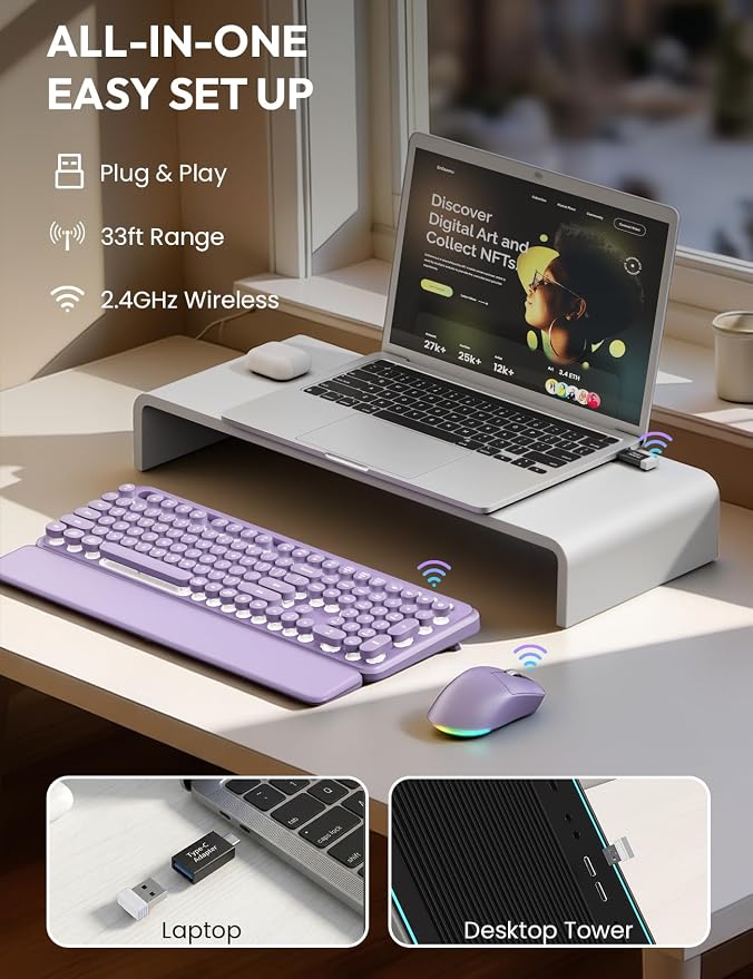 Wireless Keyboard and Mouse, Backlit Typewriter with Magnetic Wrist Rest - Image 5