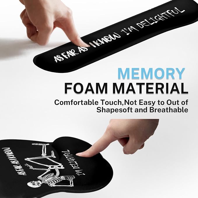 Britimes Ergonomic Mouse Pad Set with Wrist Rest, Black Skull Skeleton - Image 6