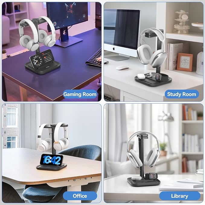 KDD Dual Headphone Stand for Desk - Rotatable Headset Hanger with Phone Holder - Removable Non-Slip Base for Gamers Desktop Accessories - Image 8