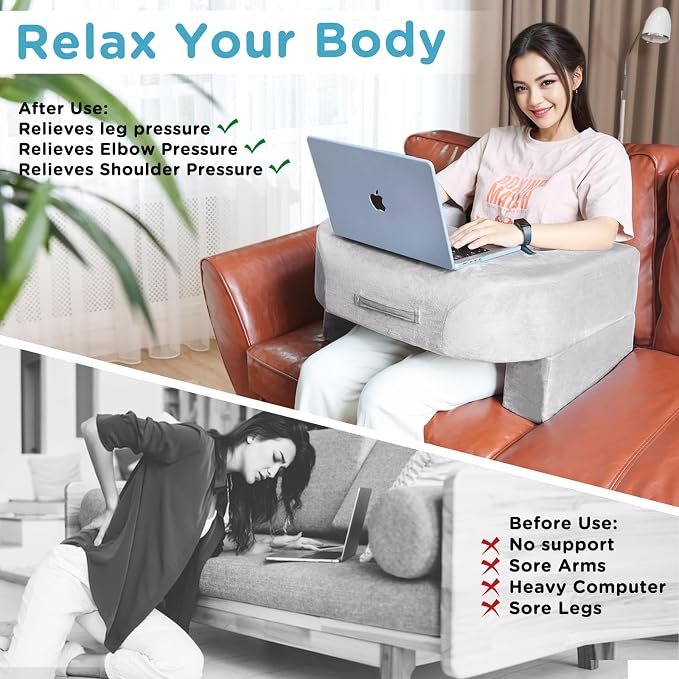 Reading Pillow Lap Desk with Adjustable Arm Support, Grey - Image 3