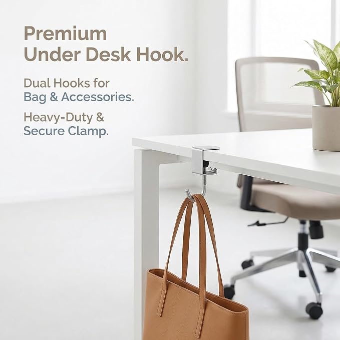 8PCS Movable Table Hooks, Adjustable Desk Mount Bag Holder Clamp, Under Table Purse Hanger Hook with Heavy-Duty Stainless Steel, Silver - Image 6
