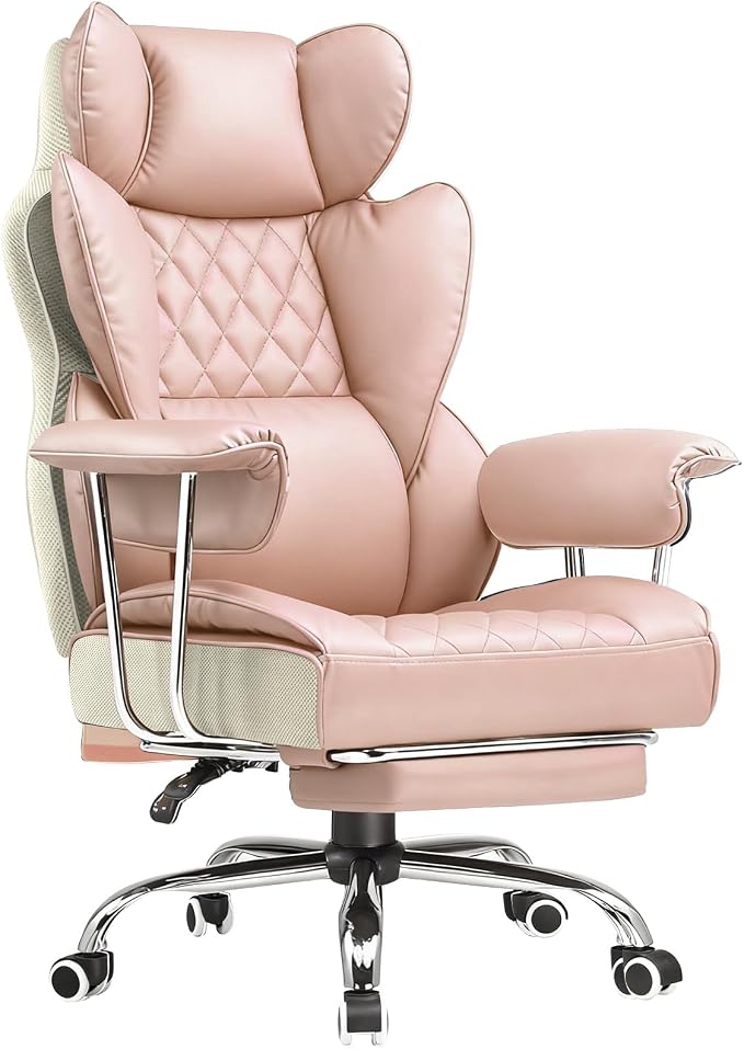COMHOMA Big and Tall Office Chair, High Back Leather Gaming Chair with Footrest, Executive Ergonomic Office Chairs with Pocket Spring Lumbar Support and with Outward Fixed Soft Armrests by ComHoma