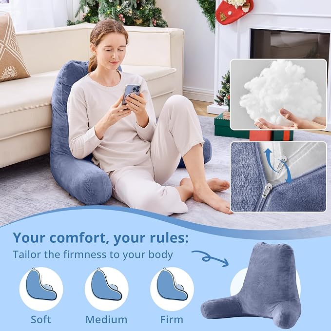 Sasttie Reading Pillow for Bed, Back Pillow for Sitting Up, Grey Purple - Image 3