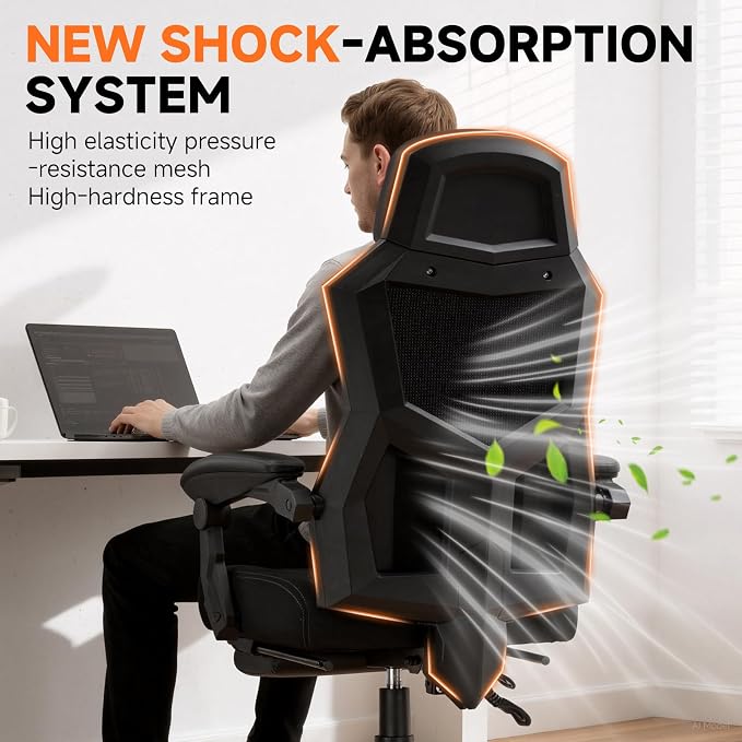 GTPLAYER Computer Chair with Adjustable Footrest, Ergonomic Gaming Chair with Headrest and Lumbar Support, Breathable Mesh Office Chair for Adults, High Back Reclining Desk Chair for Gaming and Office - Image 7