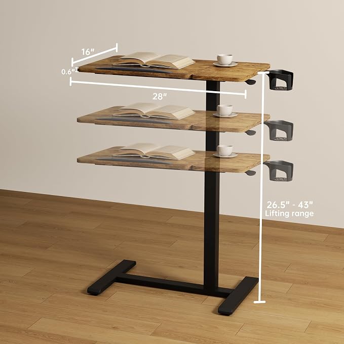 Overbed Bedside Table with Wheels, Pneumatic Adjustable Medical Tilt Top Hospital Bed Table Over The Bed, Rolling Laptop Desk, Mobile Standing Desk for Hospital and Home Use, Rustic Brown - Image 2