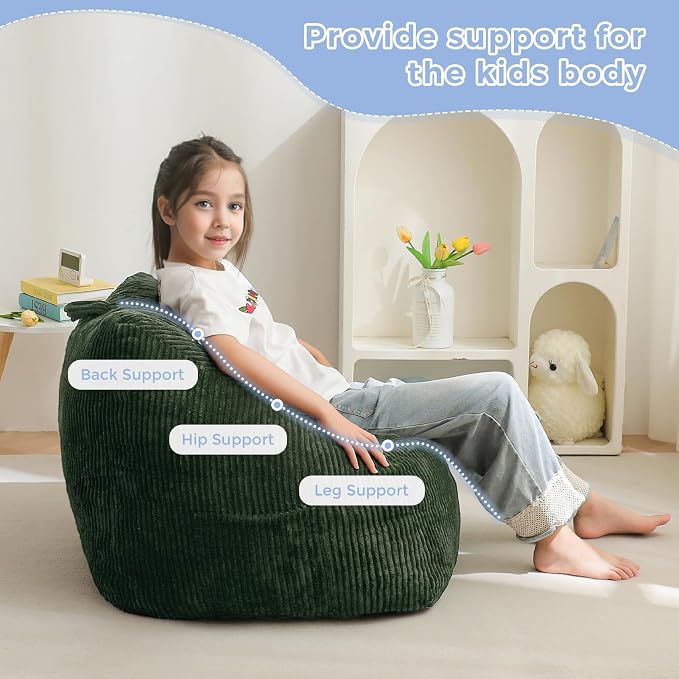 MAXYOYO Kids Bean Bag Chair, Convenient Bean Bag Sofa with Handle | Comfy Toddler Chair for Boys and Girls, Accent Sofa Chair with Pocket for Gaming Reading, Dark Green - Image 4