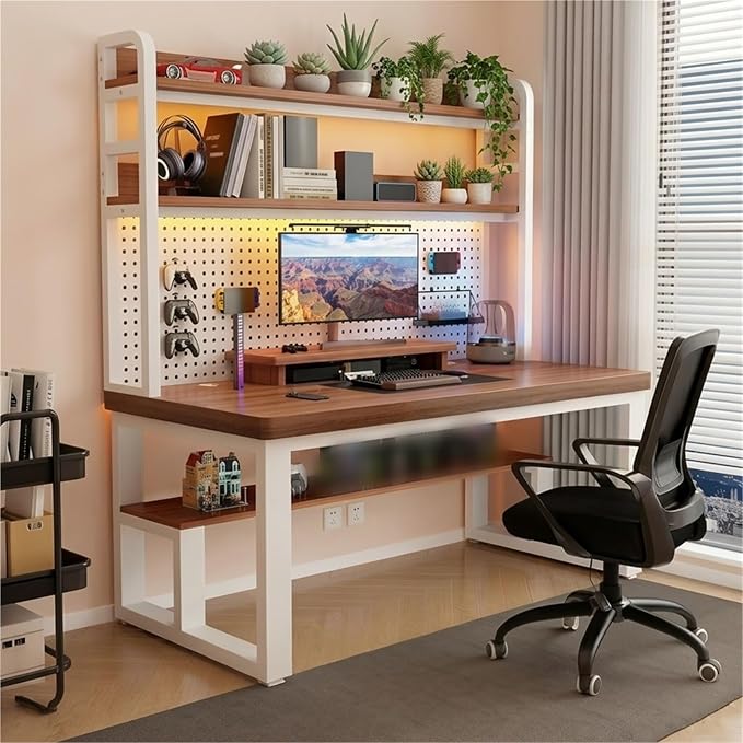 47in Gaming Desk with Pegboard and Hutch Computer Workstation | Optimize Your Space with This Study Table. Features A Steel Frame, Vertical Hutch, and Storage Shelves.(H,80CM/31.4IN) by Unknown