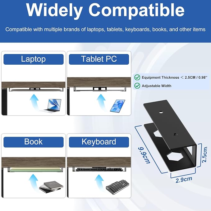 Under Desk Laptop Mount for Lenovo,HP,Asus,Acer Laptop Under Desk Holder with Anti-Scratch Pads Compatible with Laptop,Mac mini,MacBook,Keyboard Under Desk Laptop Shelf with Headphone Hanger - Image 6