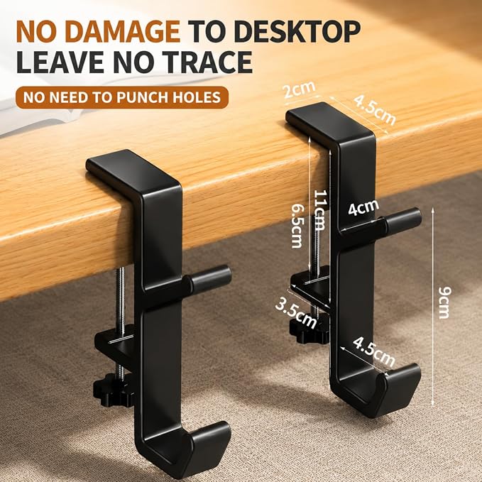 Headphone Stand - Aluminum Alloy Headphone Holder, Under Headset Stand for Desk Fit for PC Gaming Headset Hanger Hook Suitable for Office, Computer, Student Class Desk, Handmade Creator Table (Black2) - Image 2