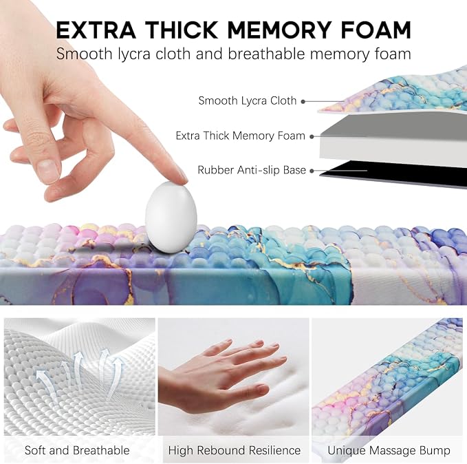 JIKIOU L-Shaped Desk Elbow Pad for Desk,Memory Foam Elbow Support Pad 2Pack | Massage Design, 14.9inch is 20% Longer for Comfort, Non-slip Rubber Base, Ergonomic Cushion for Pain Relief, Marble Blue - Image 6