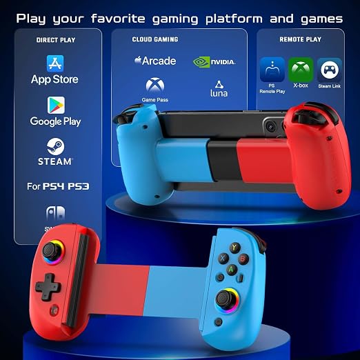 Joso Mobile Gaming Controller for iPhone/iPad/Tablet, Android Wireless Controller with Hall Effects Joysticks, Support PC/Switch, Play Cloud Games/PS Remote Play/COD/Genshin Impact & More - Blue+Red - Image 4