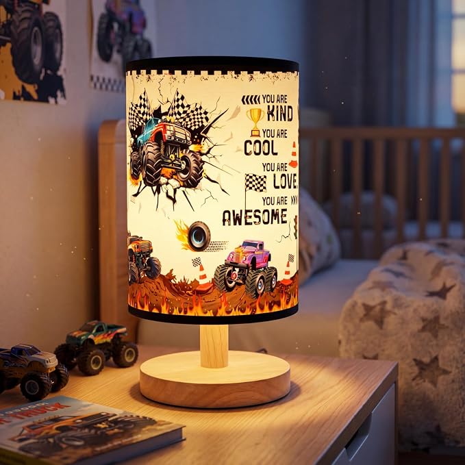 Glooglitter Monster Truck Table Lamp 3 Colors Dimmable Lights 11.02 x 5.12 Inch Monster Truck Bedroom Lamps Kind Cool Loved Bedside Night Light for Desk Birthday Gifts by Glooglitter