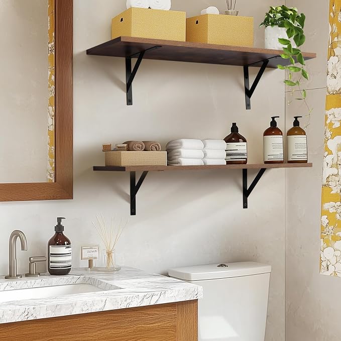 Tectocker-DOU 31.5" Long Floating Book Shelves for Wall, Heavy Duty, Brown - Image 7