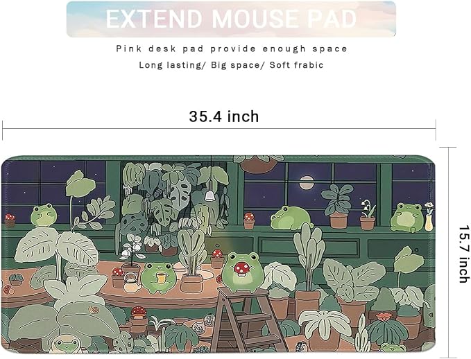 Cute Large Mouse Pad, Kawaii Extended Mouse Pad Desk Pad Easy Typing for Typing Office Game 35.4 x15.7 in - Kawaii Frog - Image 2