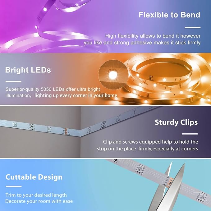 REEMEER 130ft Led Lights for Bedroom, APP Control Music Sync Color Changing Led Lights, Led Strip Lights with Remote for Room, Kitchen Party,Home Decoration - Image 7