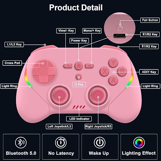 Megadream Phone Controller for PC/Switch 2|Swith/Android/iPad/Tablet/iPhone Controller - RGB light - Hall Effect Trigger/Joystick - Call of Duty, Roblox, Genshin Impact, Direct Play, Pink - Image 7