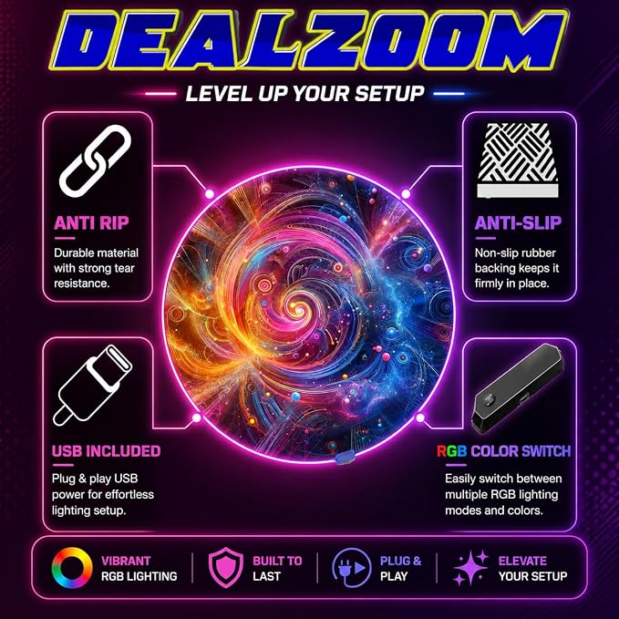 Gaming Chair Mat for Hardwood Floor Circle RGB Gaming Lights (Neon 47”) - Noise Cancelling, Anti-Slip Gamer Floor Mat – Scratch Resistant Computer Gaming Mat for Chair – Office Chair Mat - Image 5