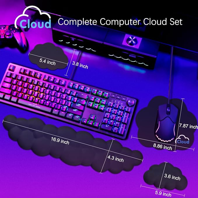 4 in 1 Ergonomic Leather Cloud Wrist Rest Keyboard and Mouse Pad & Coaster | Full 4-Piece Set, Non-Slip PU Base, Soft Memory Foam Comfort For Long Work/Gaming Hours, Cute Desk Decor, Easy To Clean - Image 4
