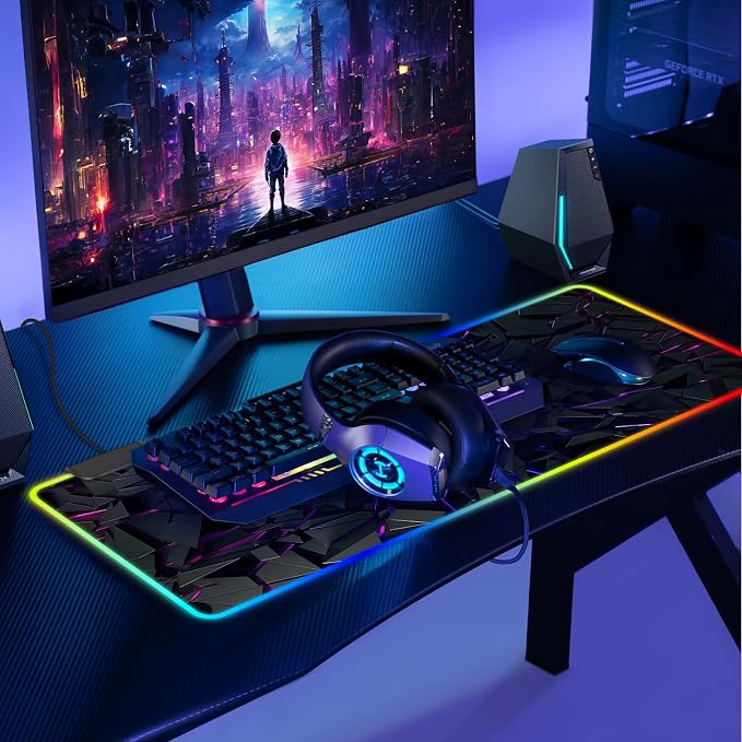 RGB Mouse Pad, Gaming Mousepad with 13 LED Light Modes | 31.5X11.8inch Large Mouse Mat, Gaming Mats for Desk with Non-Slip Rubber Base, Model-D - Image 7