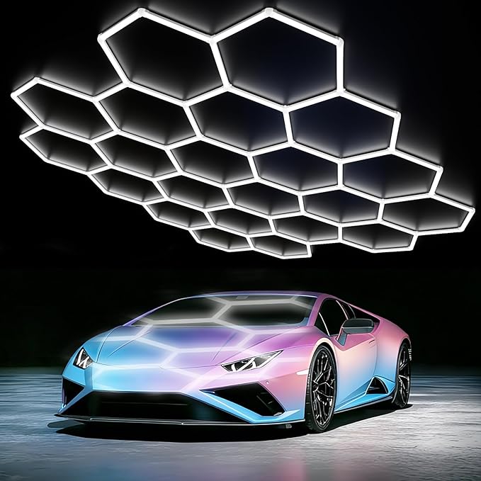 LZHOME Hexagon LED Garage Light: Super Bright 40000LM Honeycomb Garage Light, 22 Hex DIY Hexagon Led Lights for Gym Basement Hair Salon by LZHOME