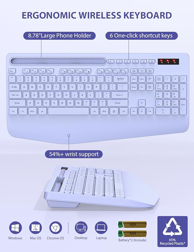 SABLUTE Wireless Keyboard and Mouse Combo, Full Size, Ergonomic Wrist Rest - Image 6