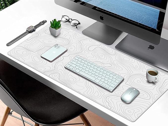 Rinaze Extra Large Gaming Mouse Pad with White Topographic, XXL Mousepad, Big Mouse Mat Desk Pad, Non Slip Keyboard Pad for Gaming Computer Laptop PC Office Desk Accessories - Image 8