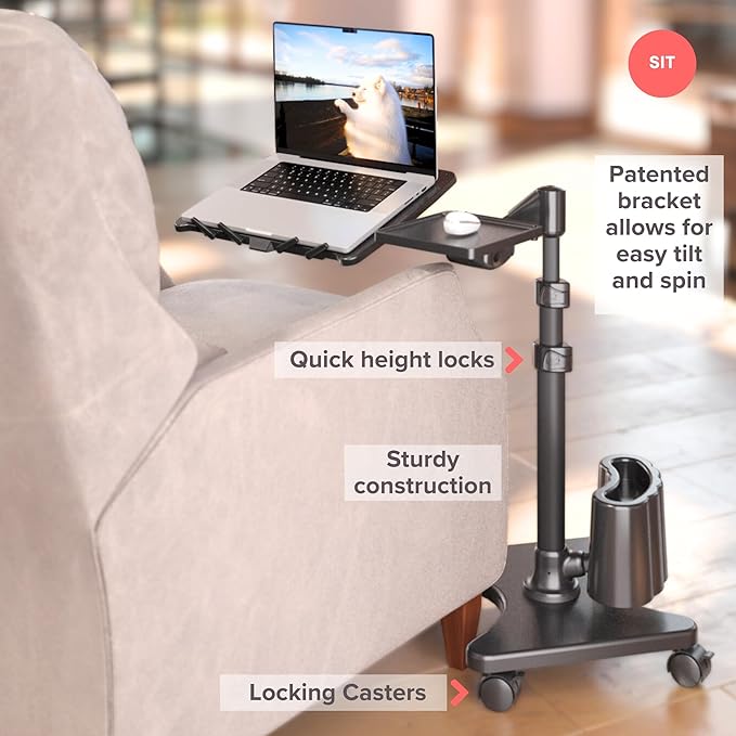 LEVO G2 Deluxe Rolling Laptop Stand with Mouse Tray, Charcoal & Black - Image 3
