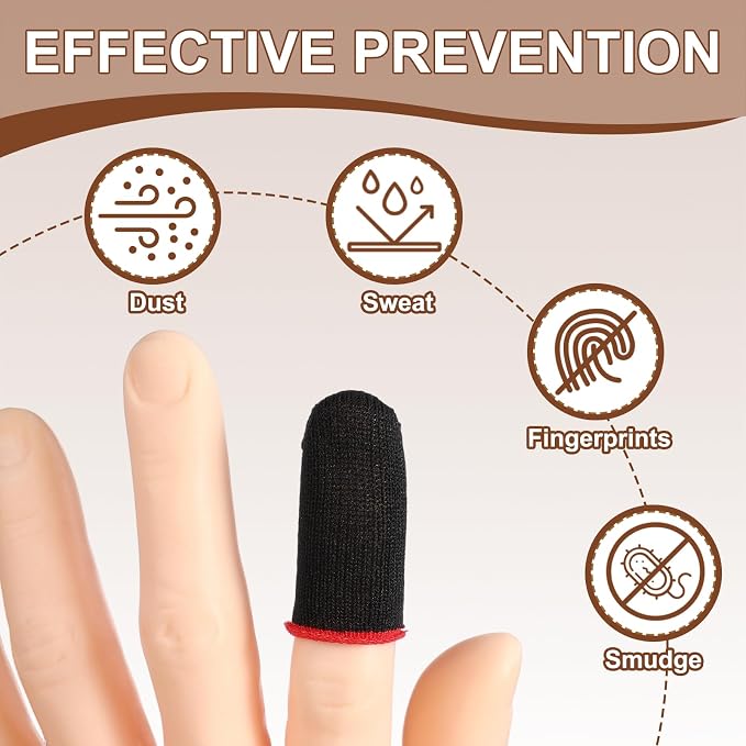 PATIKIL Controller Finger Thumb Sleeve, 40 Pack Mobile Gaming Finger Sleeve Silver Fiber Tip Gloves Anti-Sweat Breathable for Phone Game Touchscreen Devices, Red - Image 4