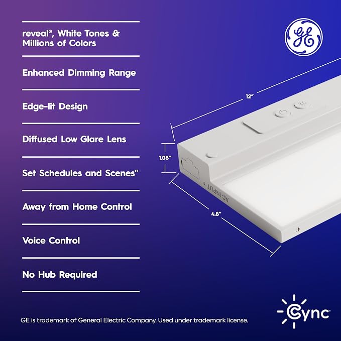 Cync GE Reveal HD+ Smart Under Cabinet Light Bar, Color Changing, 12in - Image 2