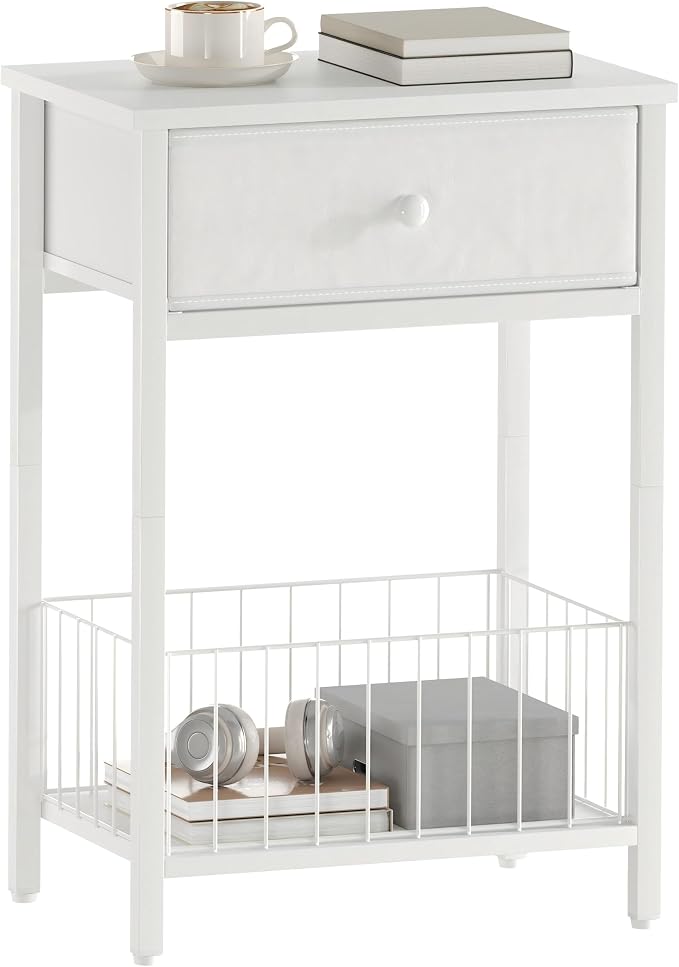 White Small nightstand, White Nightstand, Side Table for Small Spaces, 2 Tiers Storage Shelves End Table, Night Stand for Living Room, Bedroom, Dorm LNT0061W - Image 7