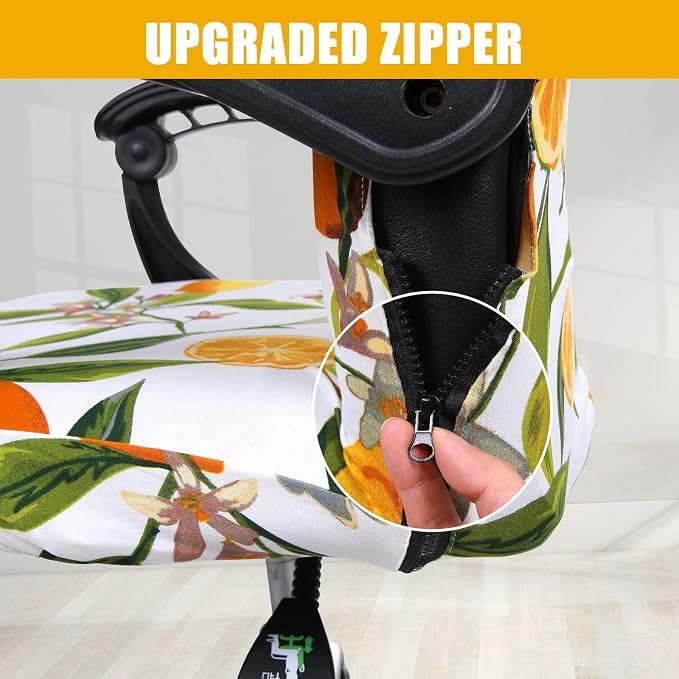 Smiry Stretch Printed Office Computer Desk Chair Covers, Yellow | Universal Desk Rotating Chair Slipcovers Removable Washable, Soft Fit Anti-Dust Spandex Protector Cover with Zipper - Image 3