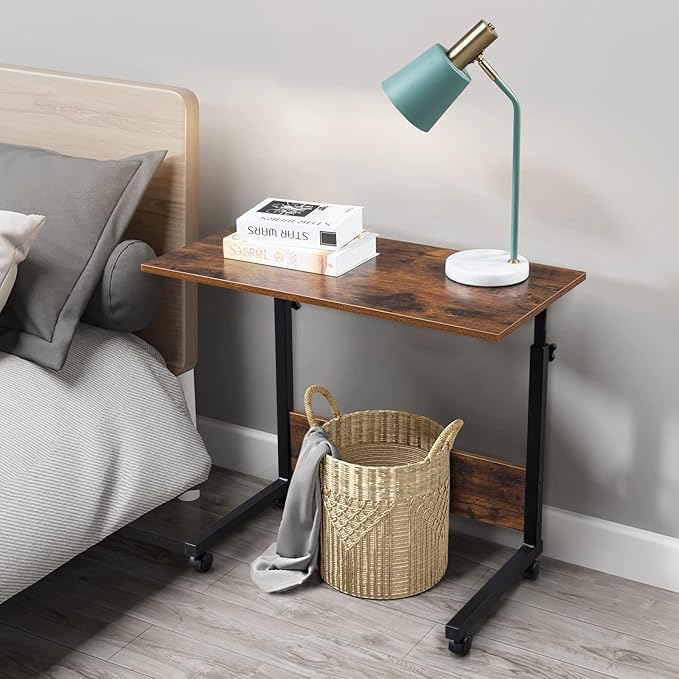 Karl home Mobile Side Table 31.5 inch Computer Desk with Wheels, Rustic Brown - Image 2