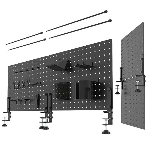Clamp On Desk Pegboard 32" x 12" with Accessories Black | No Drill Metal Desktop Organizer & Privacy Panel, Vertical Storage Divider for Home Office and Gaming Setup by XINGNEST