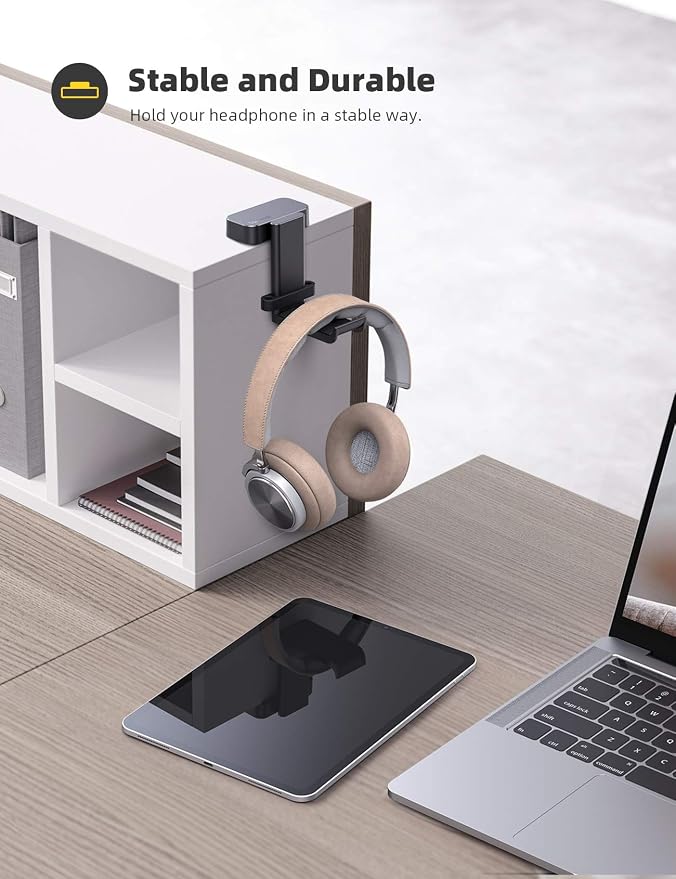 Lamicall Headphone Stand Adhesive Rotatable Headset Earphone Hanger Hook | 360° Rotation Earphone Holder, Cable Organizer Headphone Stand, for All Headset Gaming HyperX, Razer, Sony, Senn heiser - Image 3