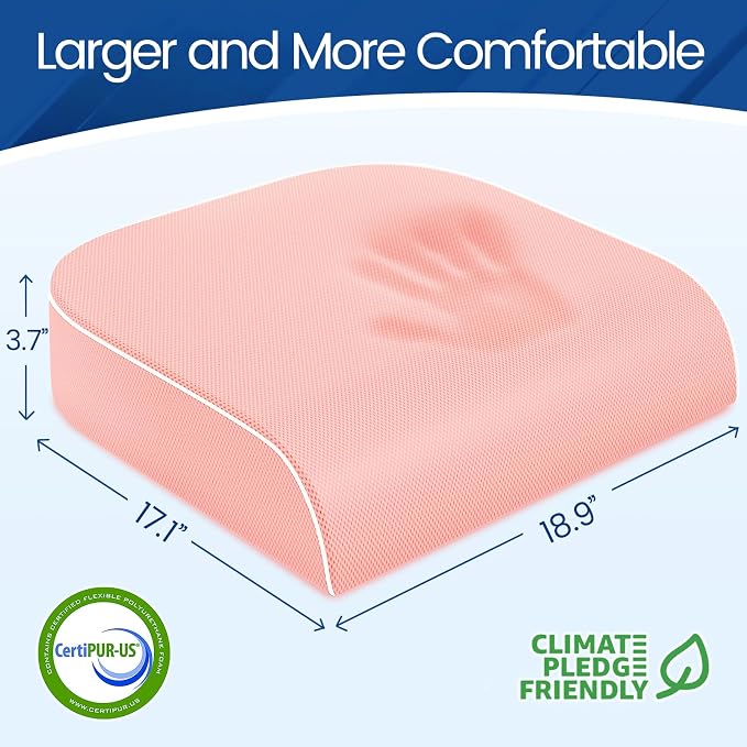 SweetSlubr Seat Cushion, Chair Pad, Memory Foam Tailbone Pain Relief | Office Chair Cushion for Tailbone Pain Relief, Non-Slip Cover, Soft Support for Office Chair, Car Seat,2X-Large/Pink - Image 2